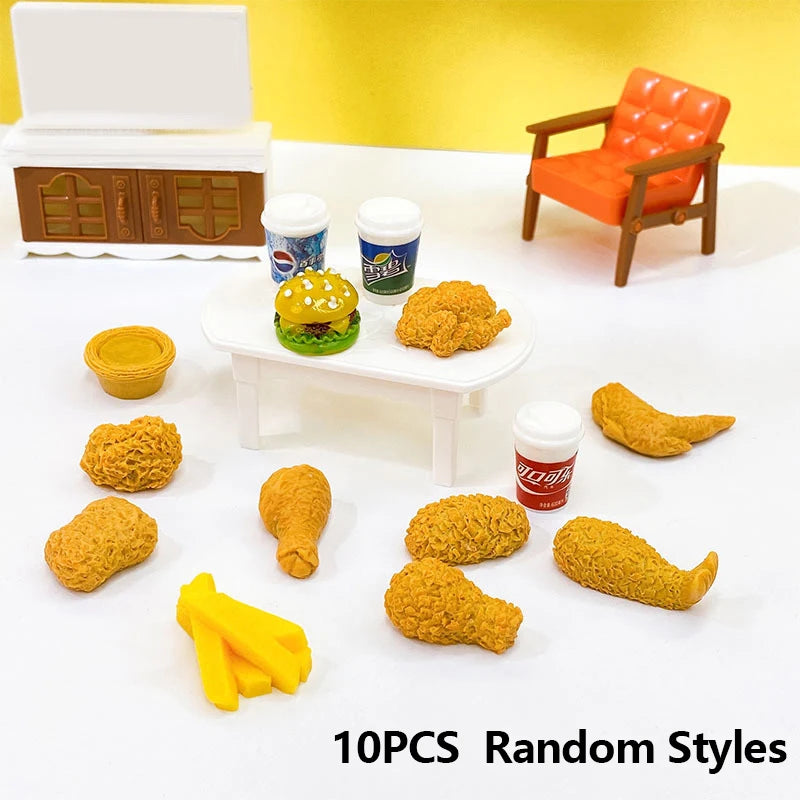 10pcs 1/12 Dollhouse Fried Chicken Burger Fries Drink Set Dollhouse Food Decorations Dolls House Accessories Pretend Play Toys