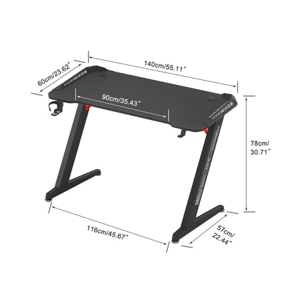 140CM Extra Large Dynamic RGB LED Lights Gaming Desk Sturdy Home Office PC Computer Desk Gamer Table Metal Legs