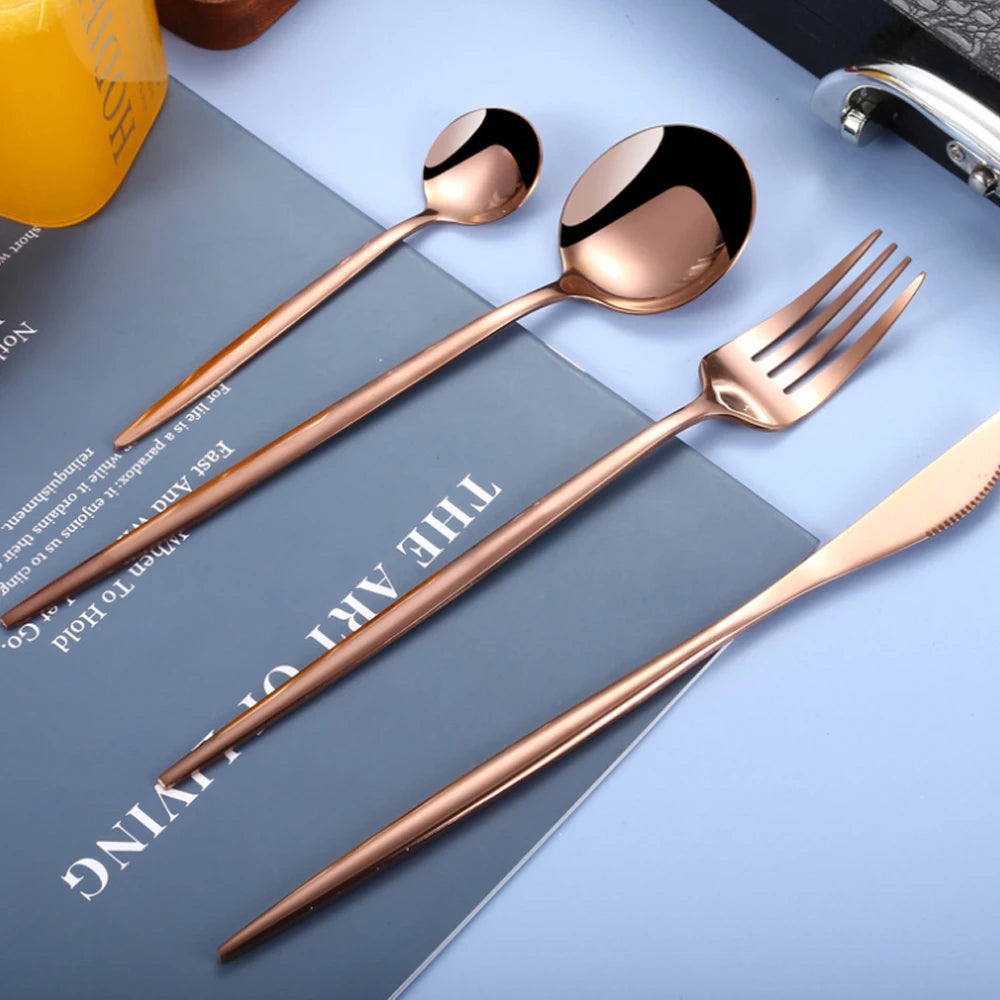 24Pcs Dinnerware Set Stainless Steel Cutlery Set Mirror Silverware Knife Fork Spoon Tableware Flatware Set Kitchen Dishwasher