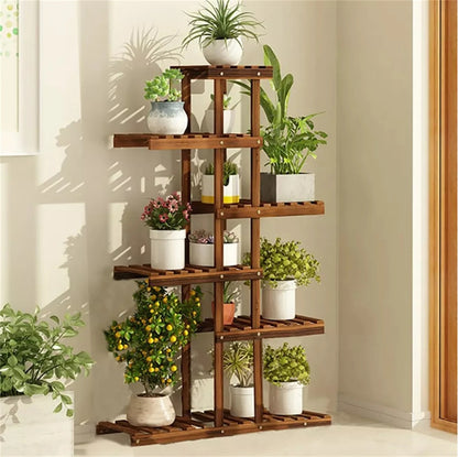 Reinforced Wood Plant Stand, Corner Shelf, Flower Rack, Garden Home, 52 "Tall, 6 Tier