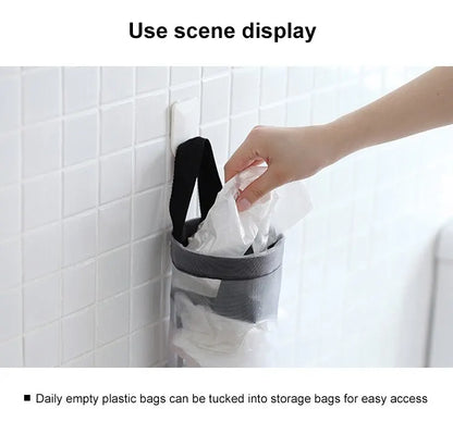 1pc Grey Sundries Bag Storage Wall Mount Mesh Plastic Bags Dispenser Hanging Reused Storage Pouch Trash Bags Kitchen Garbage Org