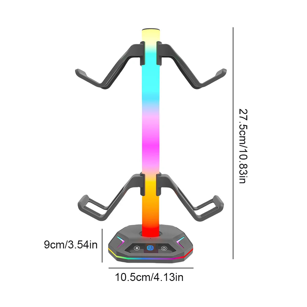 RGB Headset Stand Controller Holder for PS5/PS4/Xbox/Switch Pro 9 Light Modes with USB C/Data Ports Charging Desk Earphone Hook