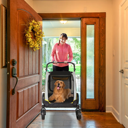 Pet Stroller for 2 Dogs, Zipper Divider and Wheels, One-key Folding Dog Jogger, Wagon, Travel Carriage