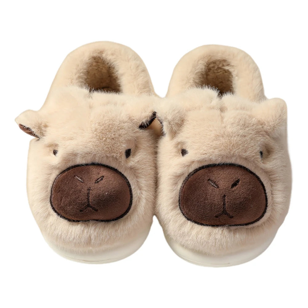 Plush Capybara Winter Slippers Shoes Women Men House Shoes Comfortable Furry Fluffy Slippers Indoor Lady Flat Sandals Slides