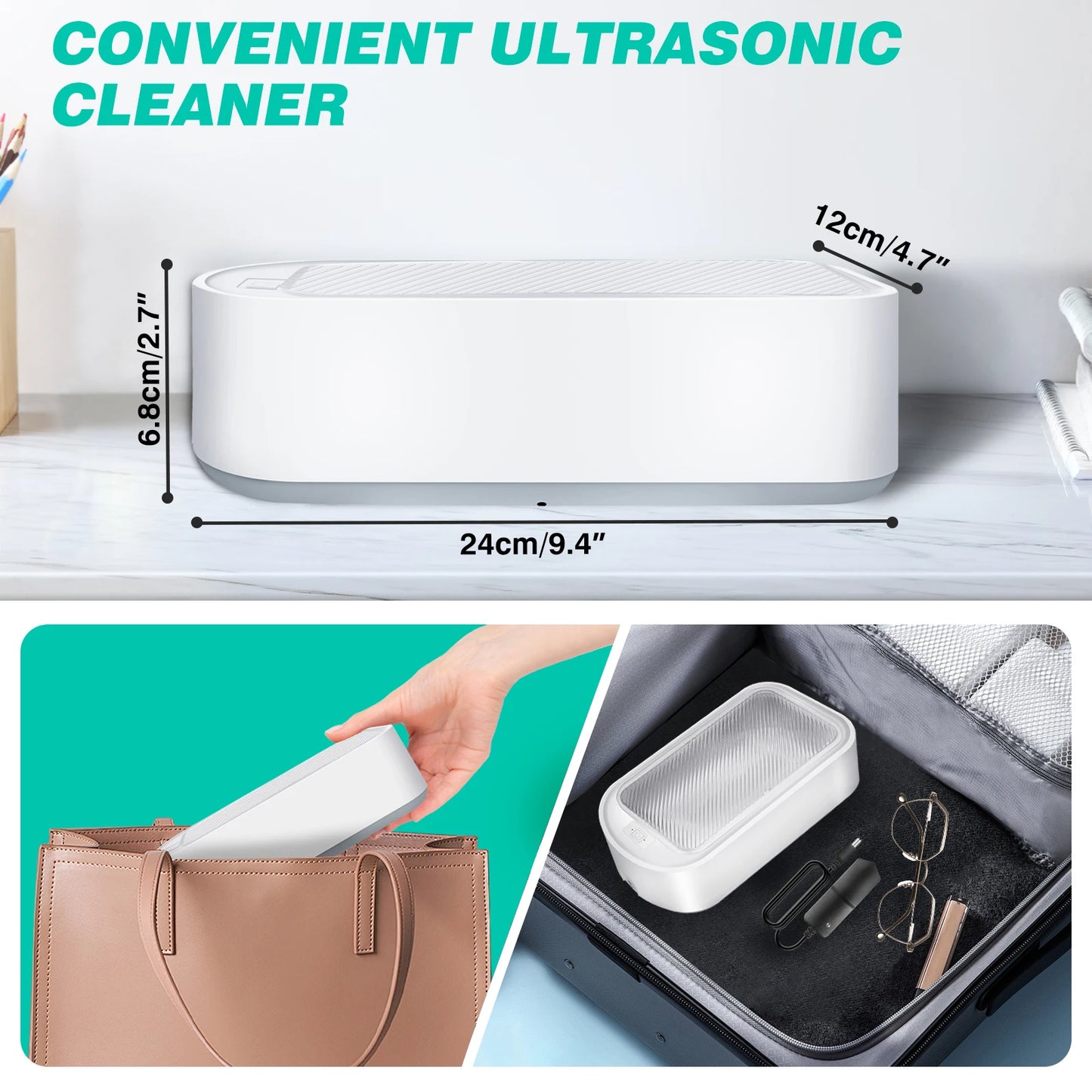 Ultrasonic Cleaner Machine 48000Hz, Portable Ultrasonic Jewellery Cleaner Glasses Cleaner with 2 Cleaning Modes, 650ml