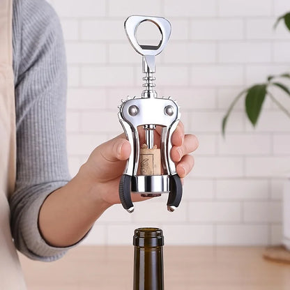 1pc Wine Opener Stainless Steel Opener, Zinc Alloy Premium Wing Corkscrew Wine Bottle Opener With Multifunctional Bottles Opener