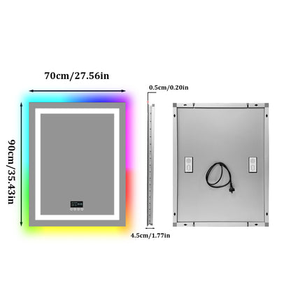 Round/Sqaure RGB LED Bathroom Mirror with Bluetooth Speaker Front-lit and Backlight Wall Dimmable Antifog  Vanity Mirror