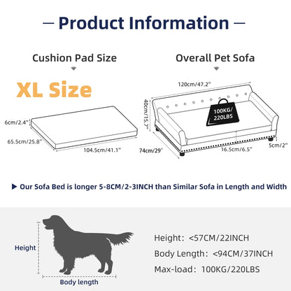 XX-Large Dog Couch Luxury Elevated Pet Sofa Bed Waterproof Sofa-type Dog Cat Snuggle Lounge Chair Wear-resistant