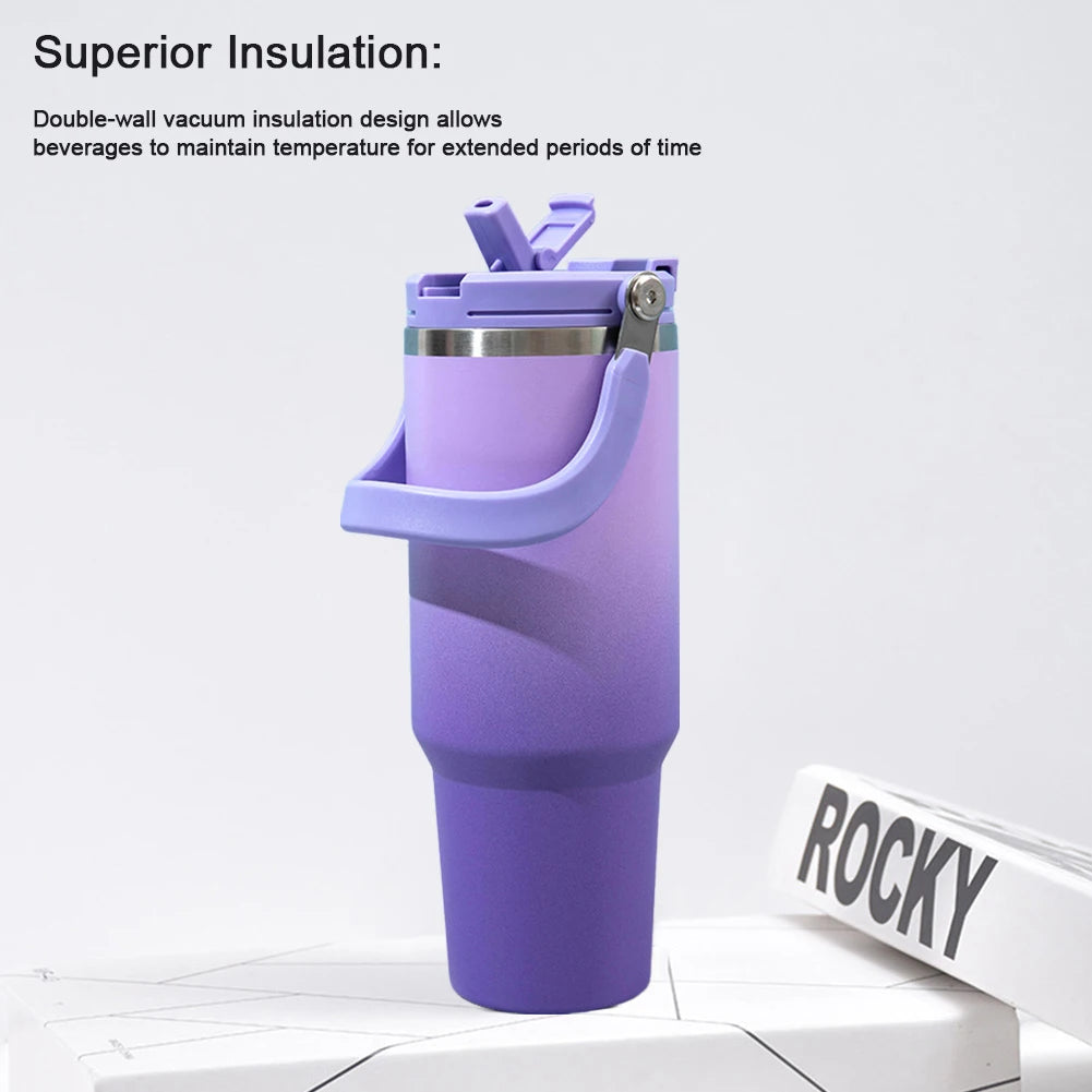 40oz Insulated Water Bottle with Flip Straw Gradient Vacuum Flask Keep Cold Hot Thermal Water Tumbler Cup for Cold Hot Beverages