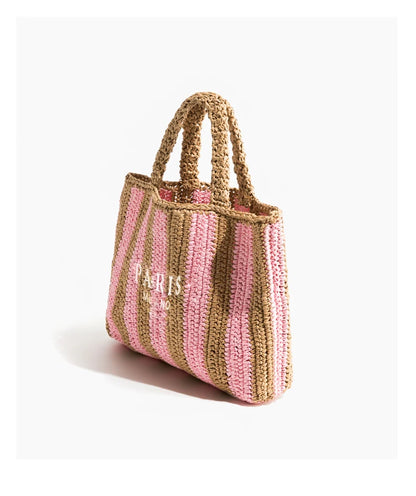 Women Summer Beach Vacation Fashion Straw Knitting Shoulder Bag Hollow Out Handwoven Handbag Portable Large Capacity Casual Tote