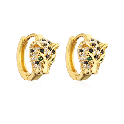 NEWBUY 2024 New Fashion Gold Color Stainless Steel Wedding Jewelry Luxury AAA CZ Zircon Leopard Earrings For Elegant Women Gift