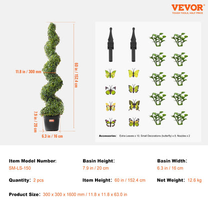 VEVOR Artificial Boxwood Topiary Tree Faux Plant w/ Extra Leaves Pot Small Decoration UV Rated Set for Home Decor Indoor Outdoor