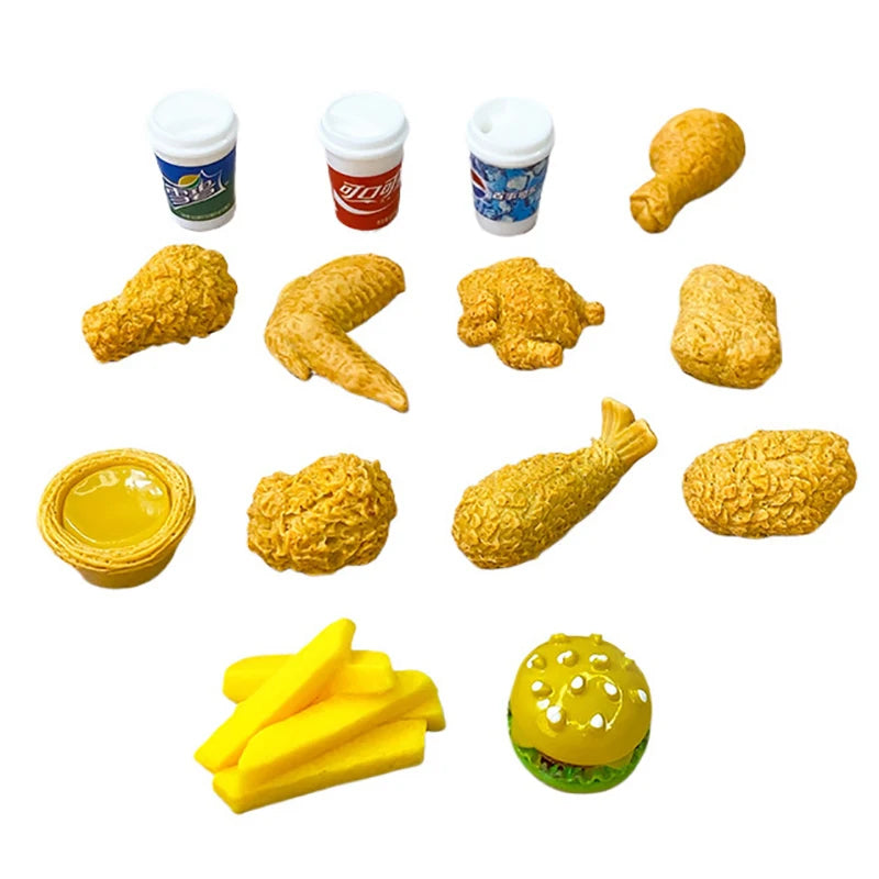 10pcs 1/12 Dollhouse Fried Chicken Burger Fries Drink Set Dollhouse Food Decorations Dolls House Accessories Pretend Play Toys