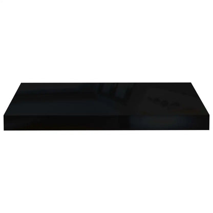 High Gloss Black Floating Wall Shelves - Set of 2, 50x23x3.8 cm MDF Storage Solution