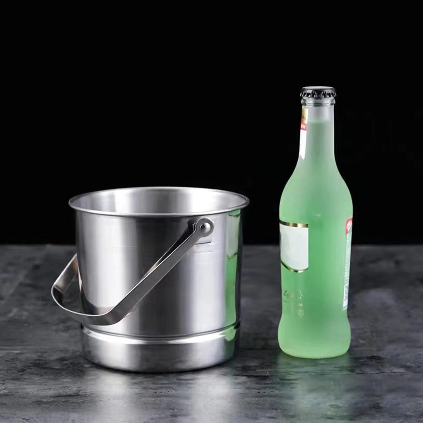 1L Stainless Steel Ice Bucket with Ice Clip 12.5cm Ice Bucket Ice Barrel with Clamp BBQ Camping Ice Cube Container for Party Bar