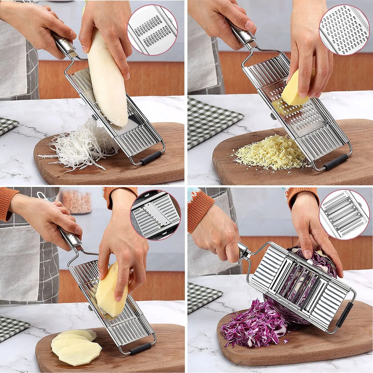 4 in1 Vegetable Slicer Stainless Steel Shredder Cutter Multi-Purpose Vegetable Slicer Cuts Set Manual Fruit Carrot Potato Grater