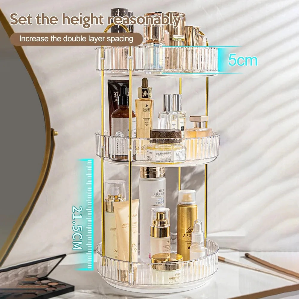 360 Rotating Makeup Organizer for Vanity Bathroom Countertop Organizer Perfume Organizer Skincare Dresser Holder Rack 3 Layers