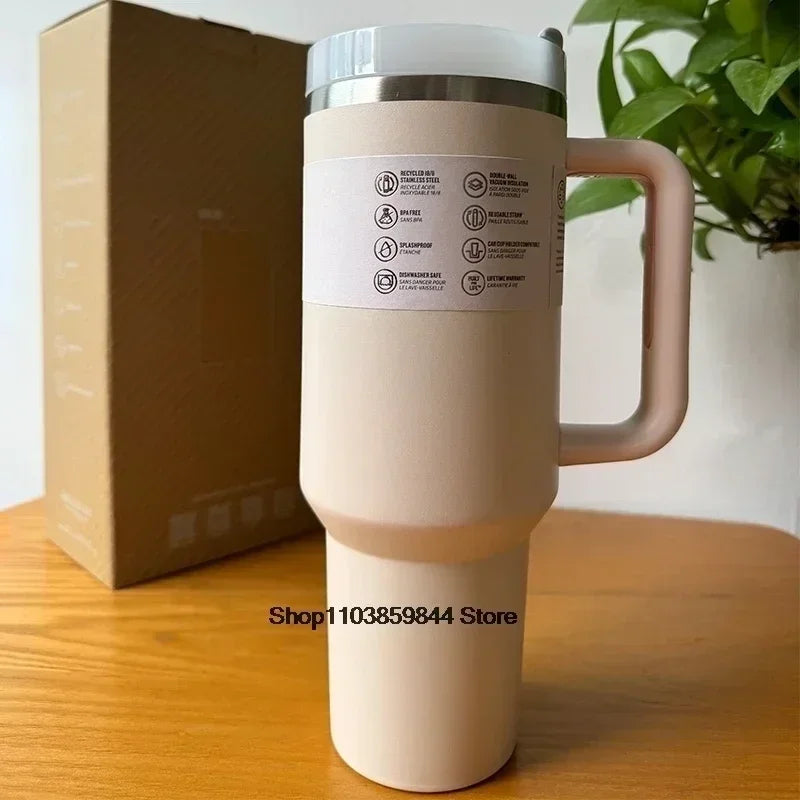 new 40 Oz Tumblers Cup Straw Car Travel Mugs Coffee Tumbler Cups for Stanleys with Handle Insulated Stainless Steel Lid