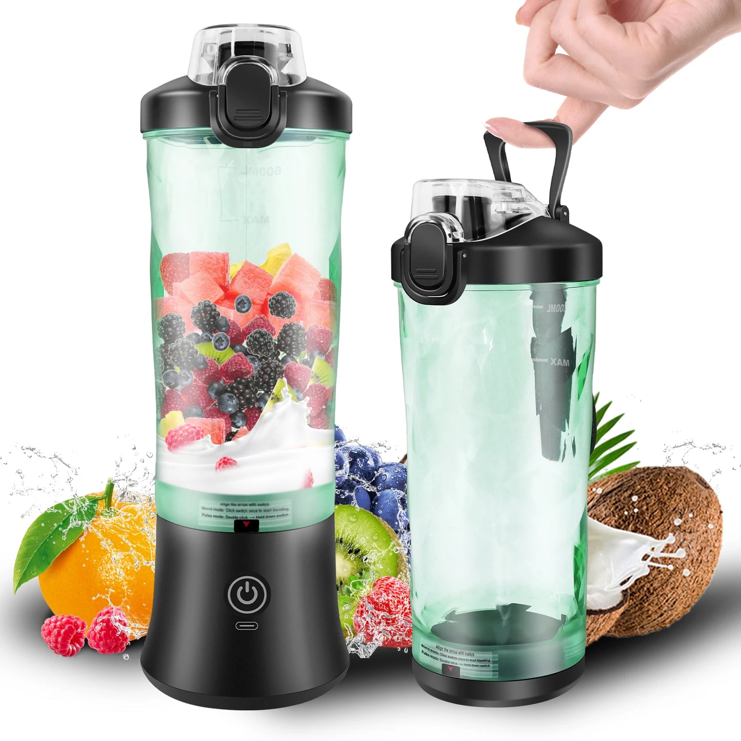 Professional 2In1 USB Rechargeable 600ML Portable Blender Electric Juicer Fruit Mixer Mini Blender for Smoothie Personal Juice