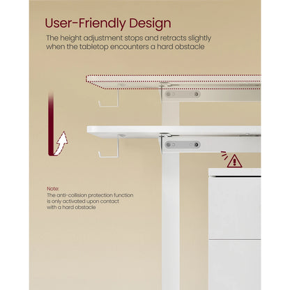 VASAGLE Electric Standing Desk, Height Adjustable Desk, 60 x 140 x (72-120) cm, 4 Memory Heights, Storage Pocket