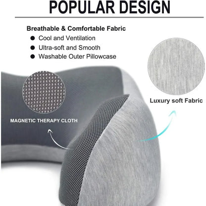 Upgraded Travel Neck Pillow for Airplane 100% Pure Memory Foam Travel Pillow for Flight Headrest Sleep Light Grey