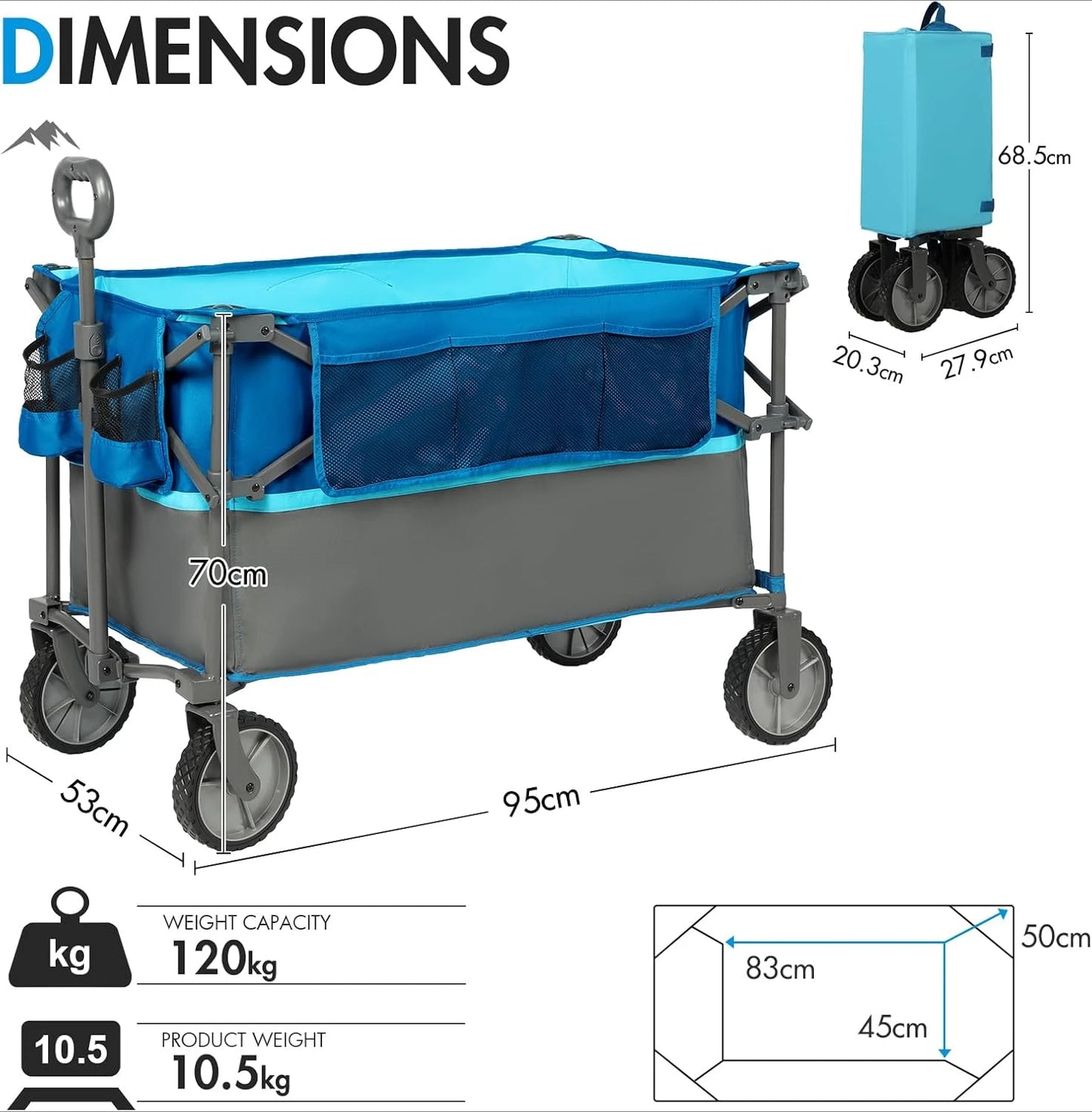 Trolley 228L Larger Capacity Folding Camping Garden Beach Trolley Heavy Duty Pull along Cart Collapsible Wagon with Wheels