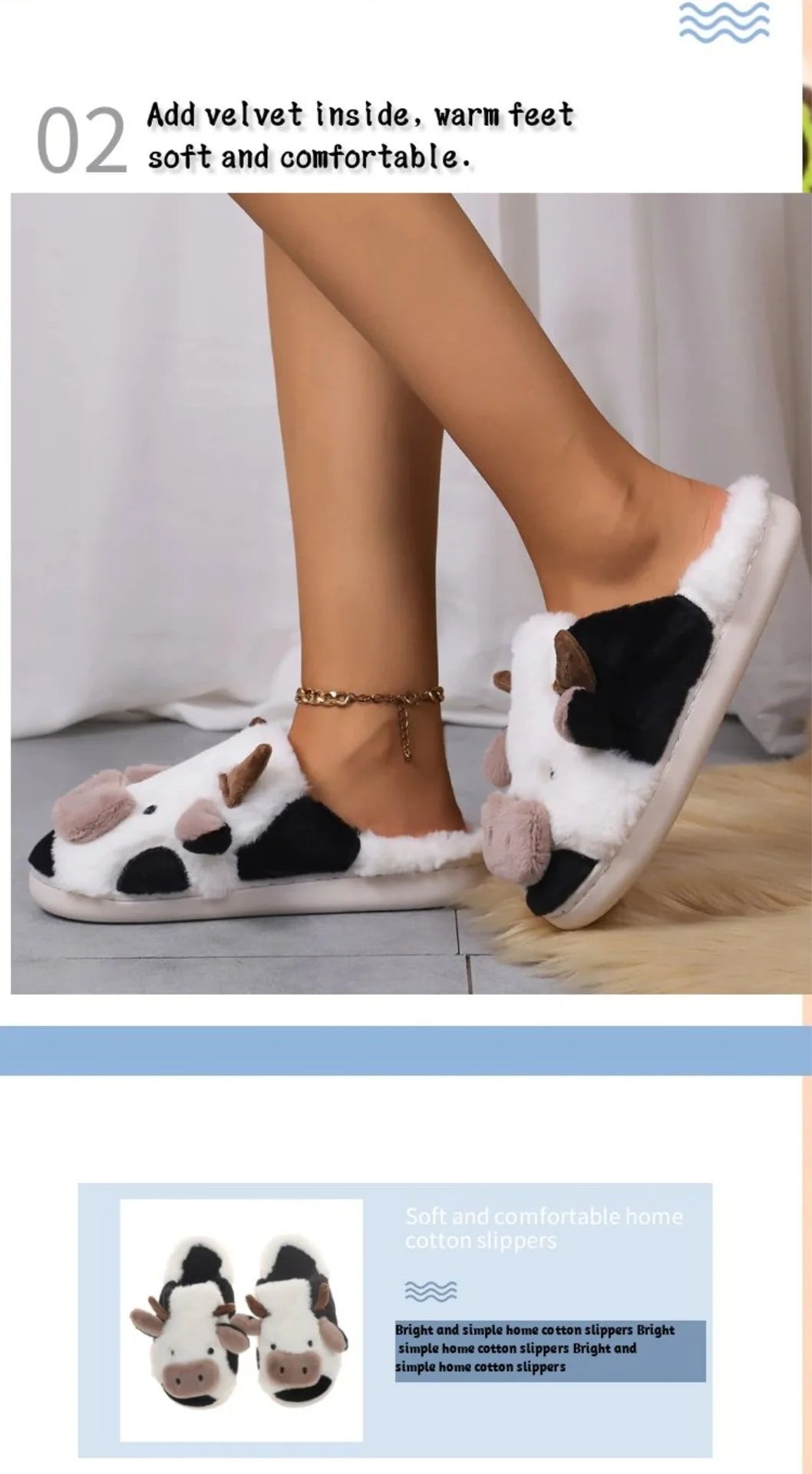 Pallene Cow milk Fuzzy Slippers Women Winter Cartoon Fur Slippers Soft Cozy Plush House Shoes Female Bedroom Cute Furry Slides