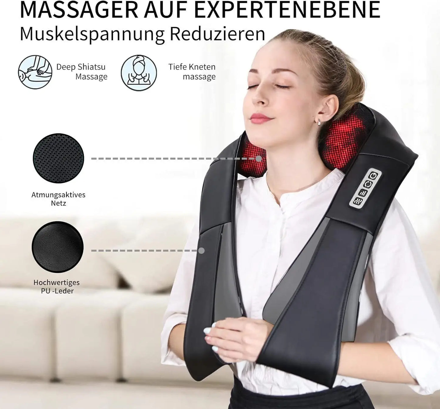 Electric Shiatsu Back Neck Shoulder Massager With Heat Kneading Body Car Home UK