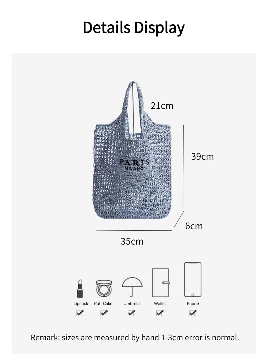 Women's Fashion Large Capacity Handmade Straw Knitting Tote Bag Summer Travel Beach Shoulder Bags Casual Simple Portable Handbag