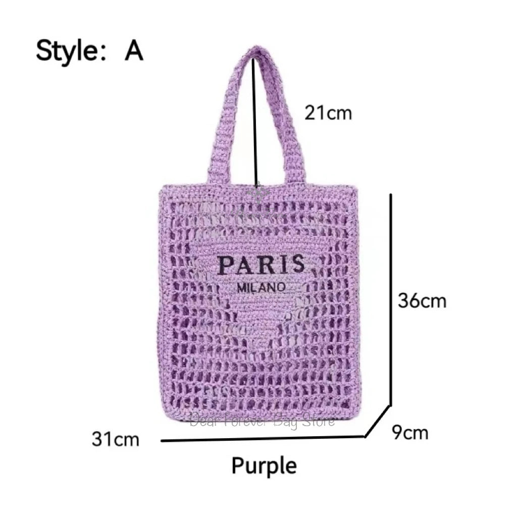 Women Summer Beach Vacation Fashion Straw Knitting Shoulder Bag Hollow Out Handwoven Handbag Portable Large Capacity Casual Tote