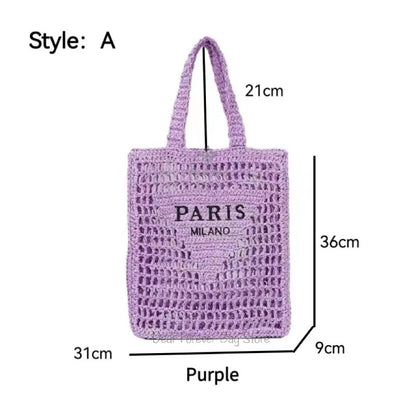 Women Summer Beach Vacation Fashion Straw Knitting Shoulder Bag Hollow Out Handwoven Handbag Portable Large Capacity Casual Tote