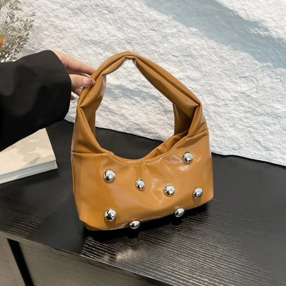 Vintage PU Leather Women's Handbags Purses Personalized Rivet Design Fashion Shoulder Bags Luxury Studded Beading Underarm Bags