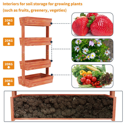 4 Tier Raised Garden Bed, Thicken Solid Wood Vertical Garden Elevated Planter Box, Removable Container