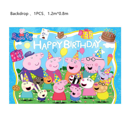 Peppa Pig Birthday Party Decoration Aluminum Foil Balloon For Kid Event Supplies Disposable Tableware Banner Backdrop Gift