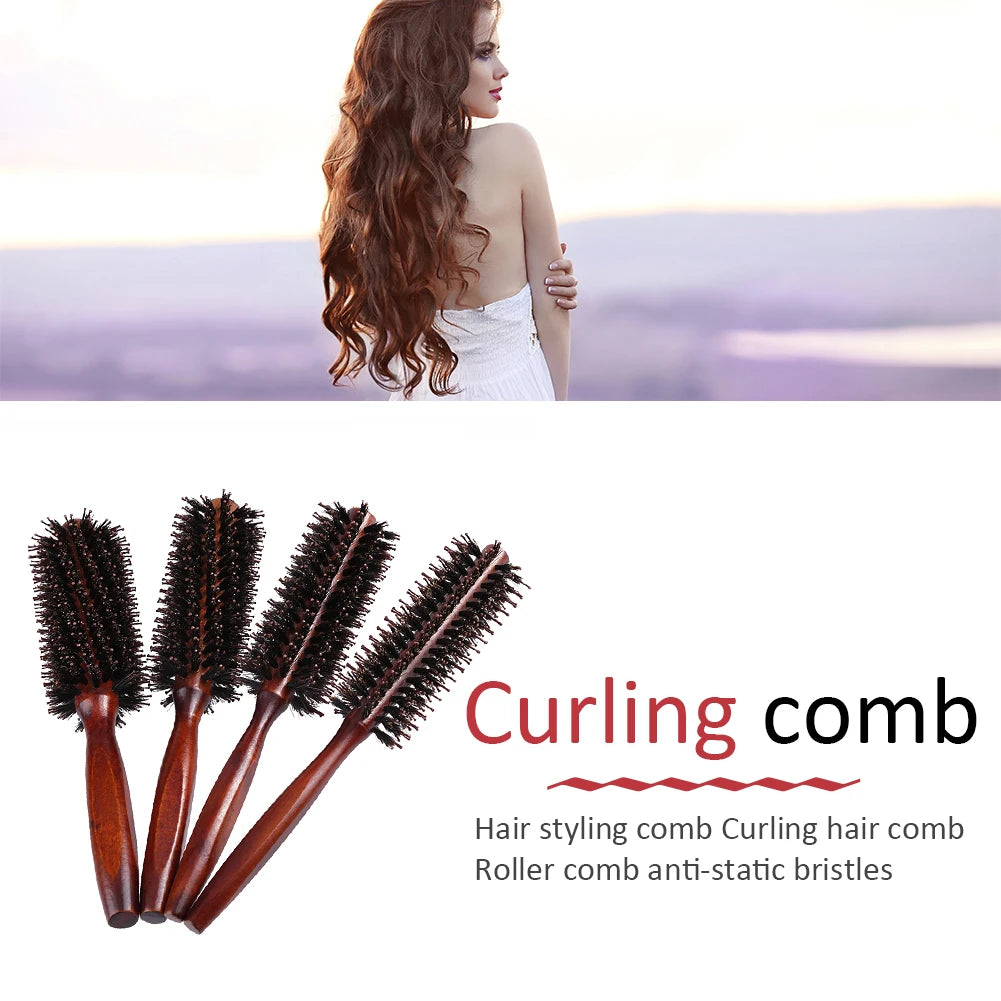 Round Hair Brush Anti Slip Handle Hair Styling Brush Detangling Hair Brush Boar Bristle Hair Brush for Hair Styling