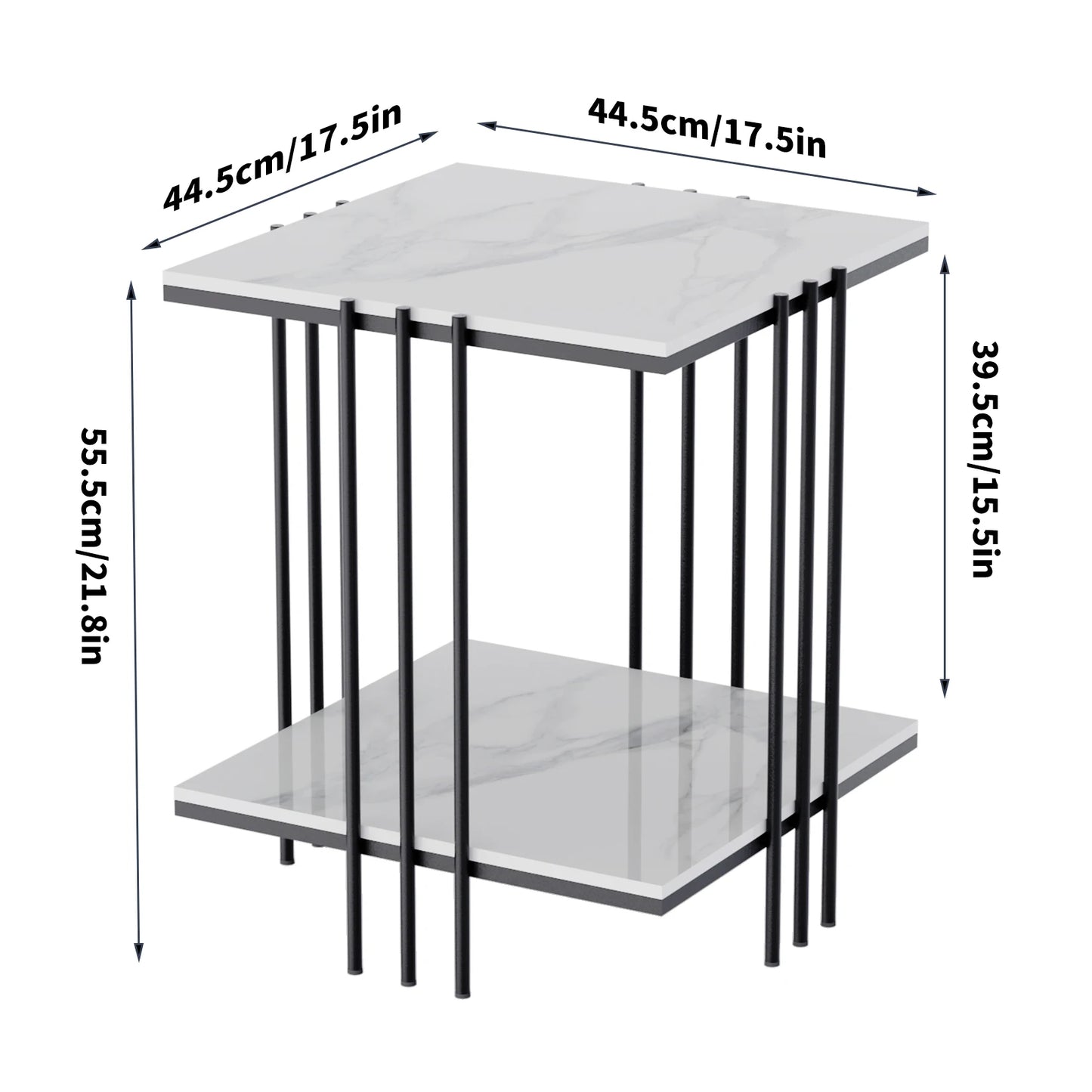 2 Tier Marble Sofa Side End Table, Bedside Tables, Storage Nesting Table, Black Metal Frame, Home Furniture