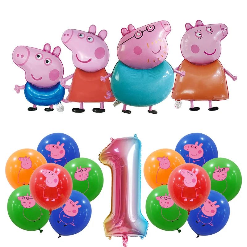 Peppa Pig Birthday Party Decoration Aluminum Foil Balloon For Kid Event Supplies Disposable Tableware Banner Backdrop Gift