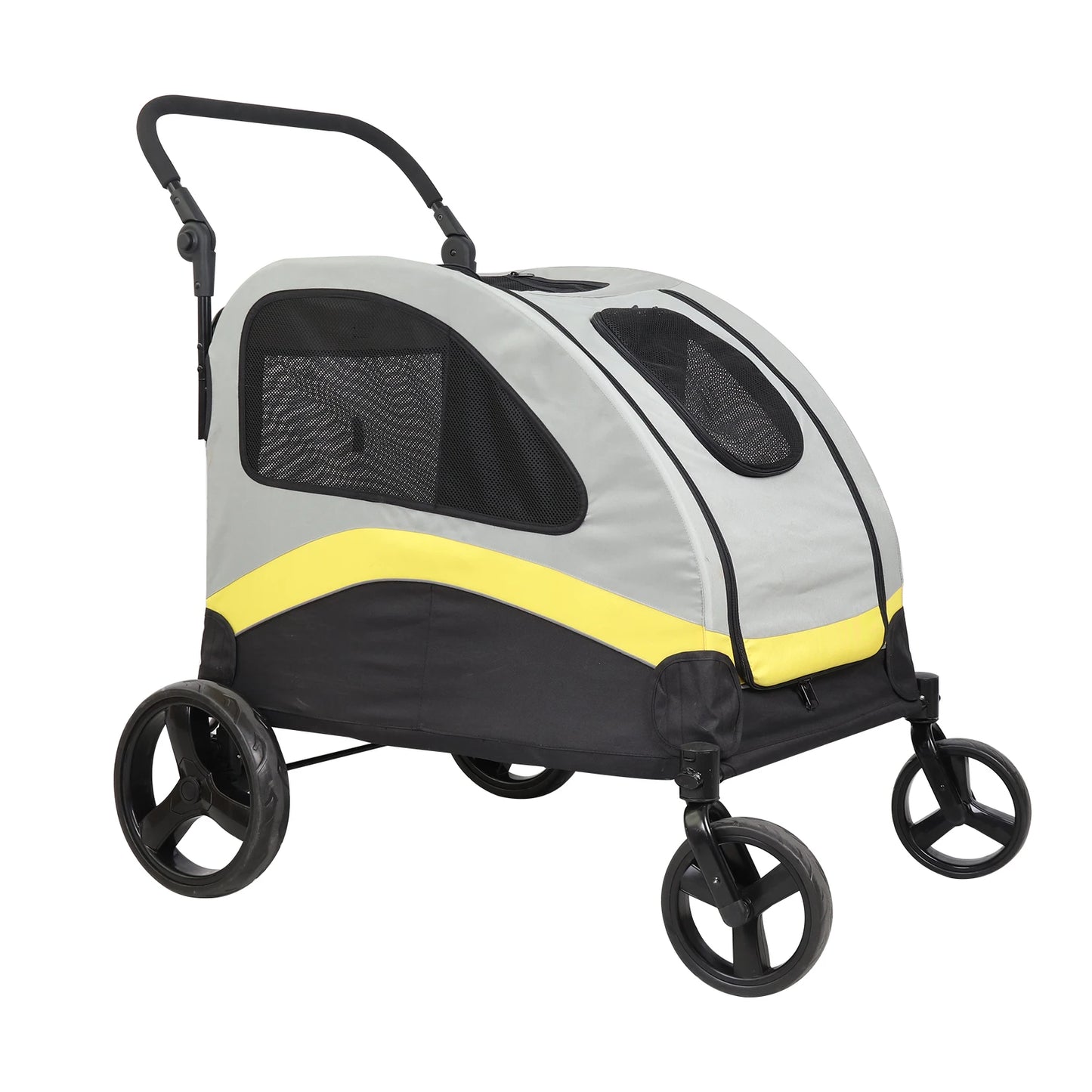 Pet Stroller for 2 Dogs, Zipper Divider and Wheels, One-key Folding Dog Jogger, Wagon, Travel Carriage