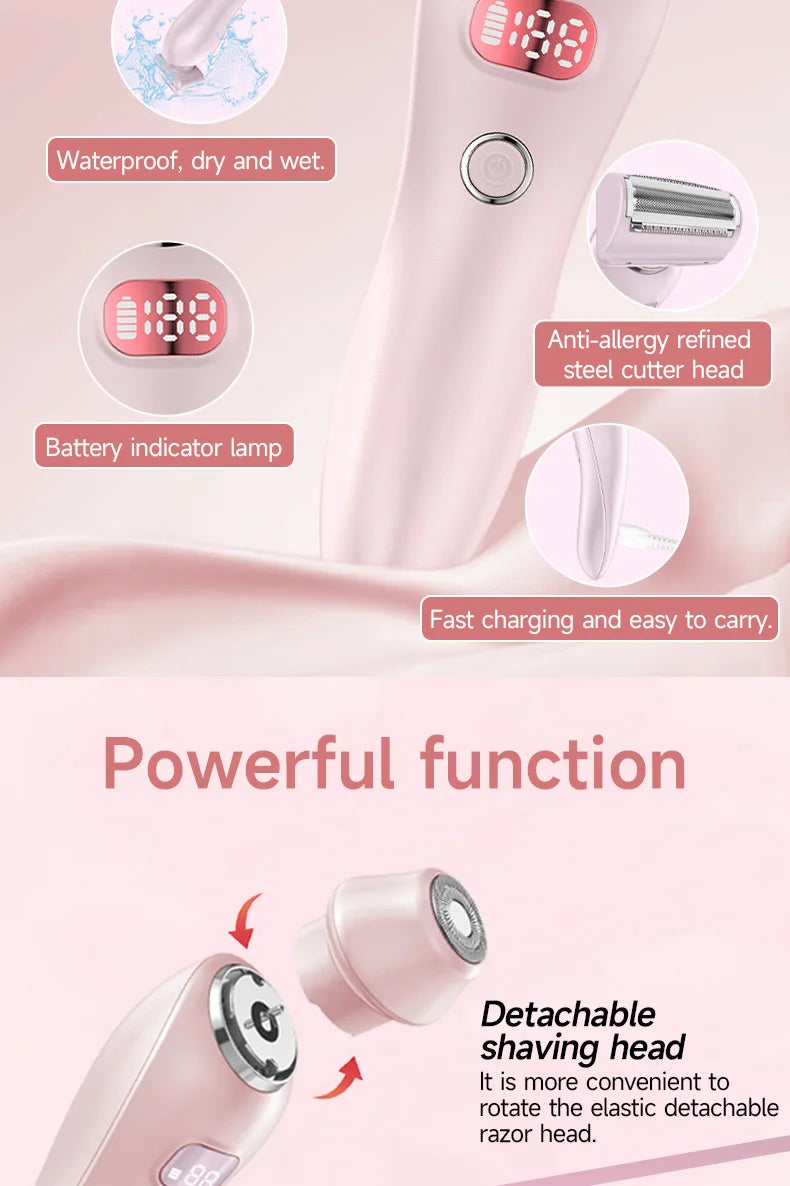 Electric Razors Shaver for Women, 2 in 1 Bikini Trimmer for Women, IPX7 Waterproof Pubic Hair Trimmer Women Wet & Dry Use