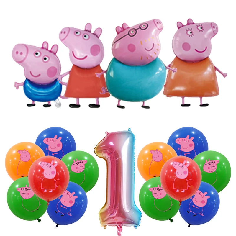 Peppa Pig Birthday Party Decoration Foil Latex Balloon For Kid Event Supplies Banner Backdrop Disposable Tableware Plate Cup