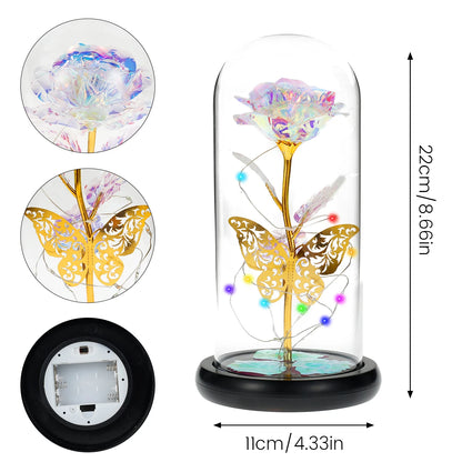 Rose Light Artificial Galaxy Rose Lamp with Butterfly  Colorful LED Rose Flowers In Glass Valentine's Mother Day Gift for Women