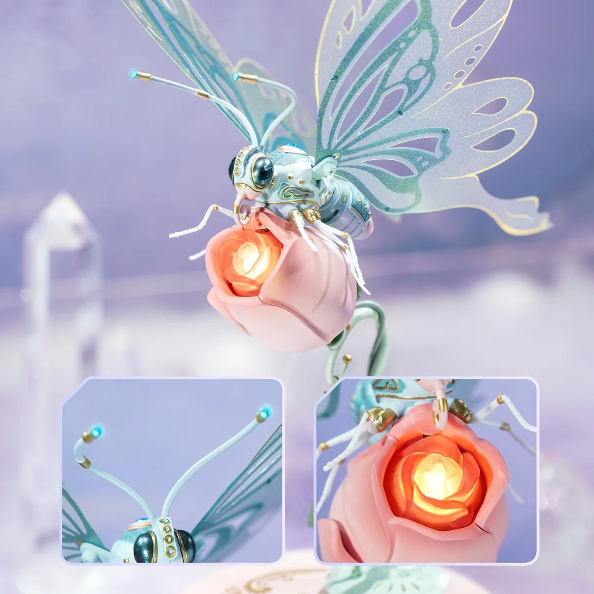 Robotime ROKR Butterfly DIY Mechanical 3D Puzzle Toys for Gifts Bionic Butterfly Wings Golden Lighting Rose Exquisite Texture