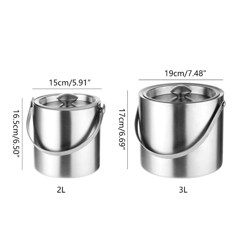 304 3L Stainless Steel Ice Bucket Portable Double Wall Insulated with Lid Hotel Wine Champagne Beverage Beer Tools