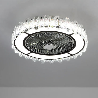 Round Crystal Flush Mount LED Ceiling Fan Light