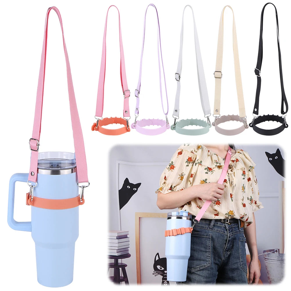 Water Bottle Handle with Adjustable Shoulder Strap Water Bottle Holder Hands Free Water Bottle Carrier for Stanley 30oz/40oz Cup