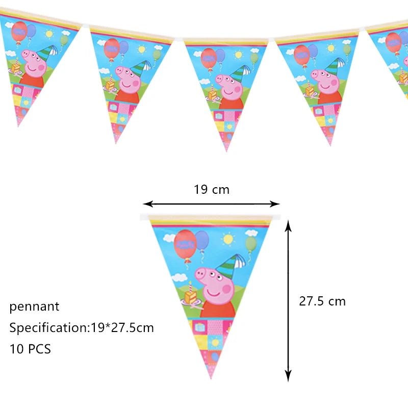 Peppa Pig Birthday Party Decoration Aluminum Foil Balloon For Kid Event Supplies Disposable Tableware Banner Backdrop Gift