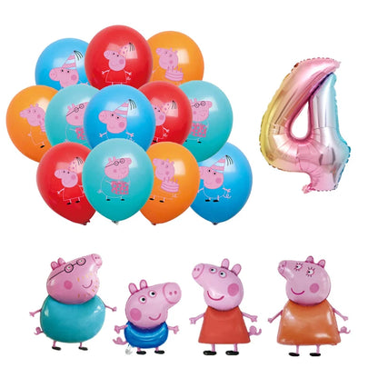 Peppa Pig Birthday Party Decoration Banner Cartoon George Page Balloons Paper Plates Disposable Tableware Decor Background