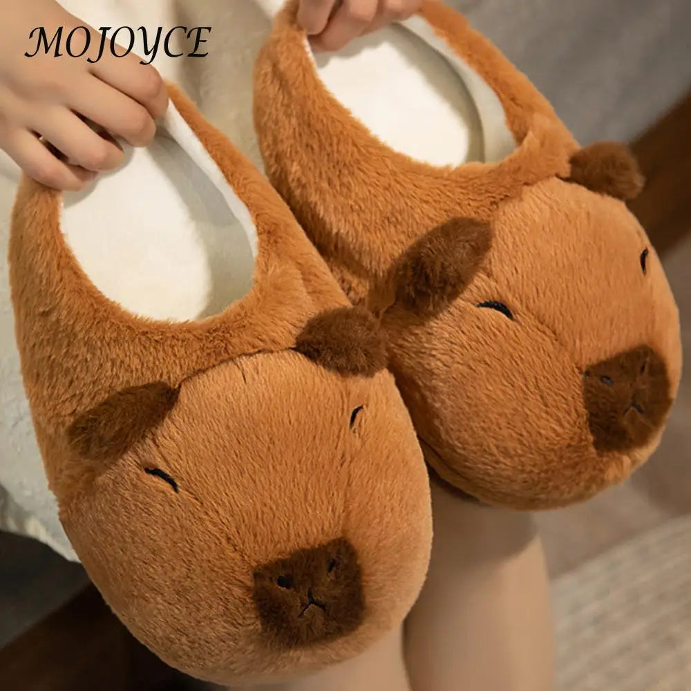 Women Capybara House Slippers Anti-Skid Capybara Animal Slippers Soft Flat Thermal Slippers Comfortable Outdoor Winter Slippers