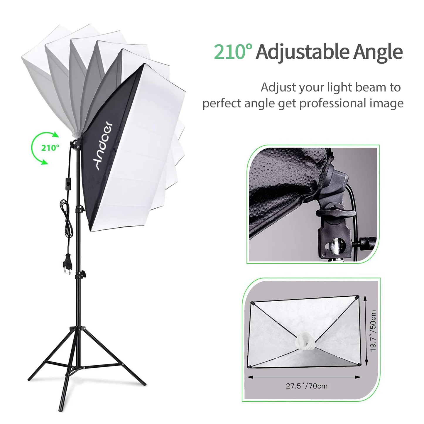 Andoer Photography Kit 1.8*2.7m Black White Green Cotton Backdrop 3pcs Fish-like Mount Clip 1pc 60cm 5in1 Photography Reflector