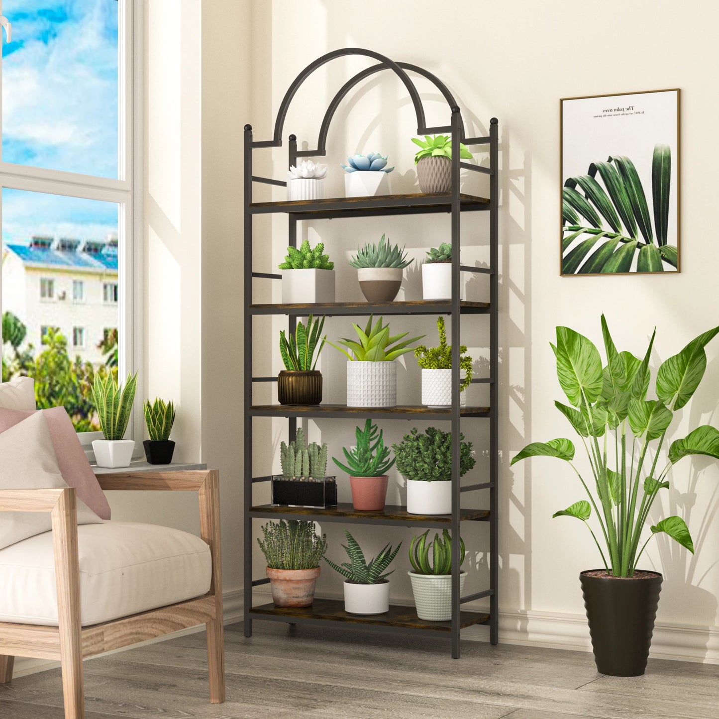 5 Tier Arched Metal Plant Stand Ladder Bookshelf Kitchen Storage Shelving Garden Flower Pot Display Rack for Garden, Balcony